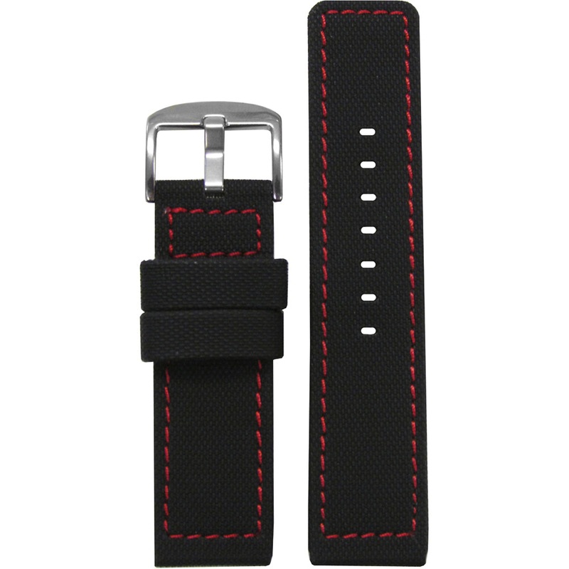 Black PU Ballistic Watch Band | Waterproof | Red Stitching