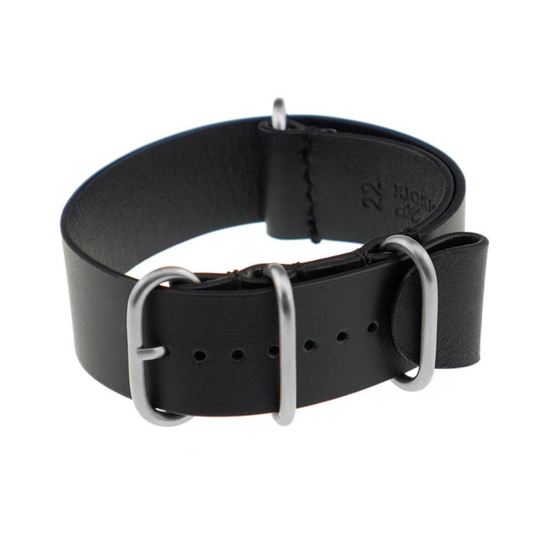 Calfskin Watch Band | Lisbon | One-Piece | 4 Brushed Rings | Black