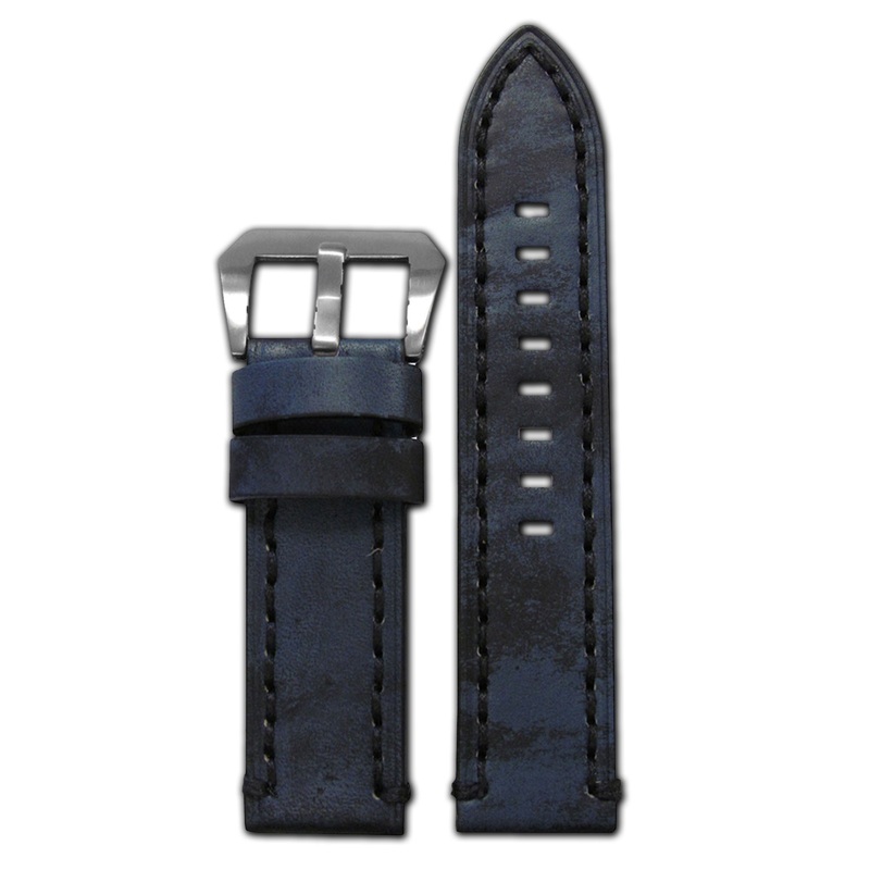 Denim Leather Watch Band | Flat | Vintage Denim | Black Stitch