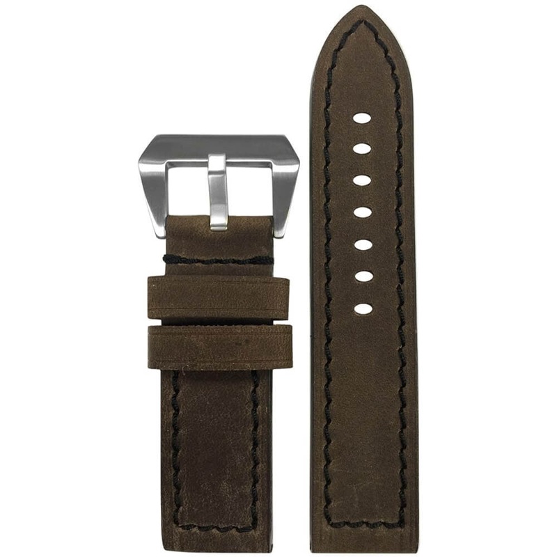 Distressed Vintage Leather Watch Band | Padded | Brown | Black Stitch
