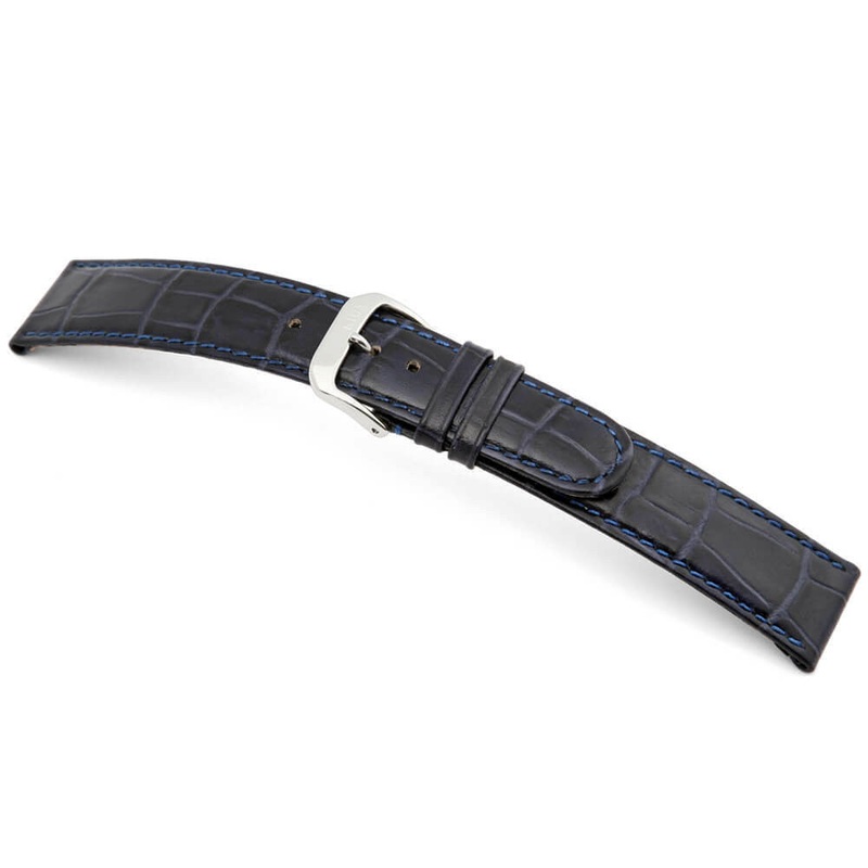 Embossed Leather Alligator Print Watch Band | Argentina | Navy