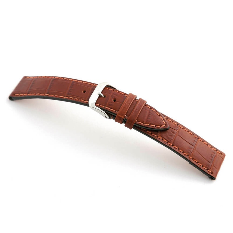 Embossed Leather Alligator Print Watch Band | Orlando | Mahogany