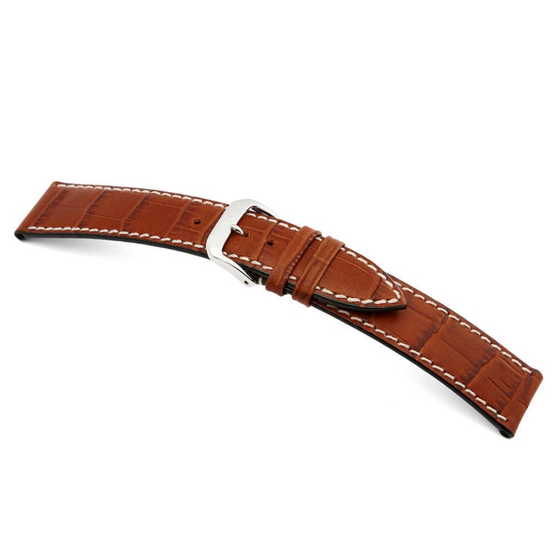 Embossed Leather Alligator Print Watch Band | Panama | Mahogany
