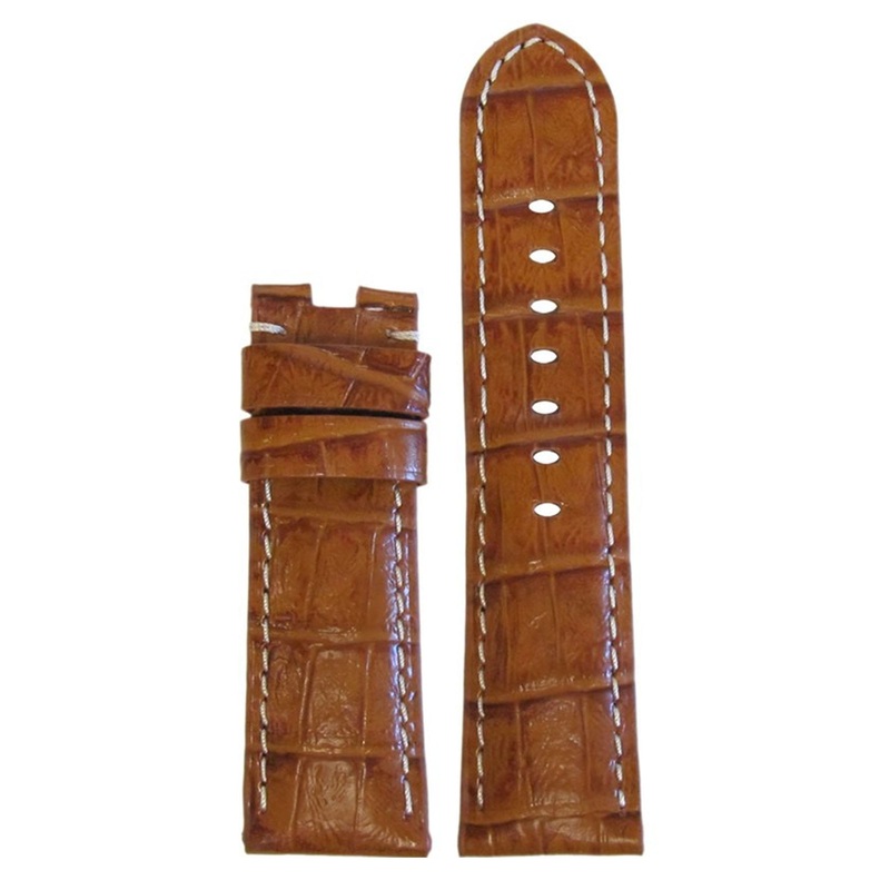 Embossed Leather Watch Band | Gator Print | Semi-Gloss | Honey | White Stitch | for Panerai Deploy