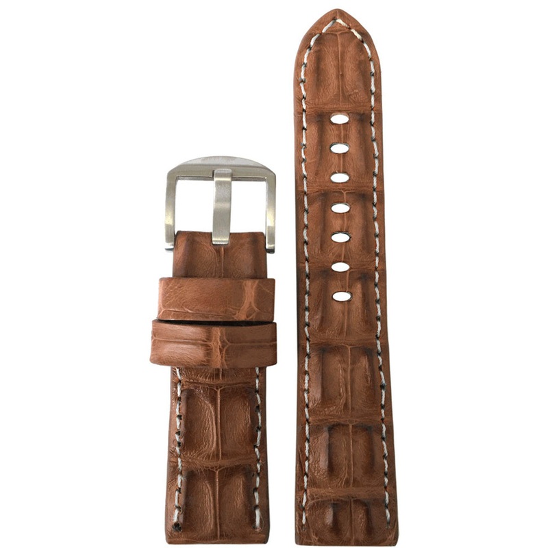 Genuine Hornback Alligator Watch Band | Cognac | White Stitching