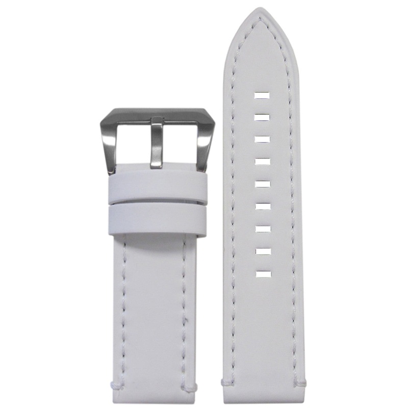 Genuine Leather Watch Band | Galaxy | Flat | White | White Stitching and Edging