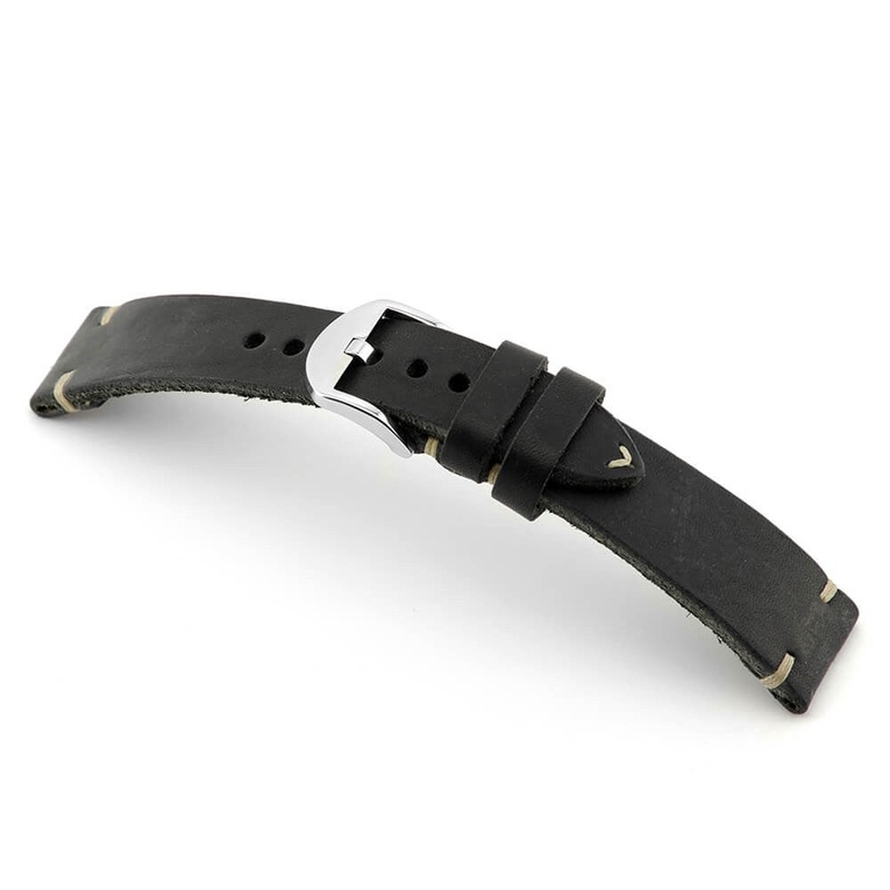 Genuine Leather Watch Band | Moore | Black | Minimal Stitch