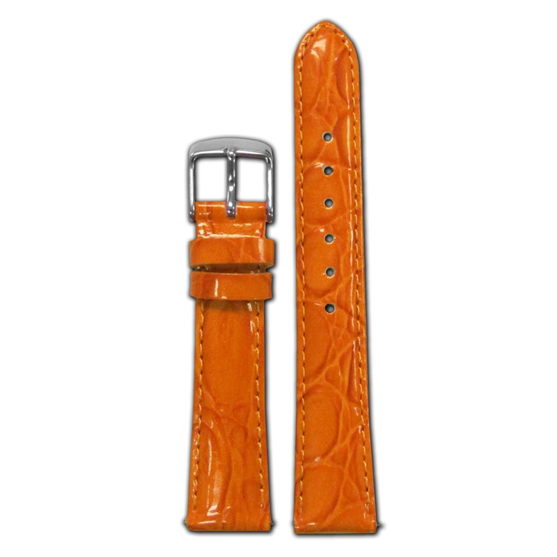 Glossy Embossed Leather Gator Watch Band | Quick Release | Orange | for Michele