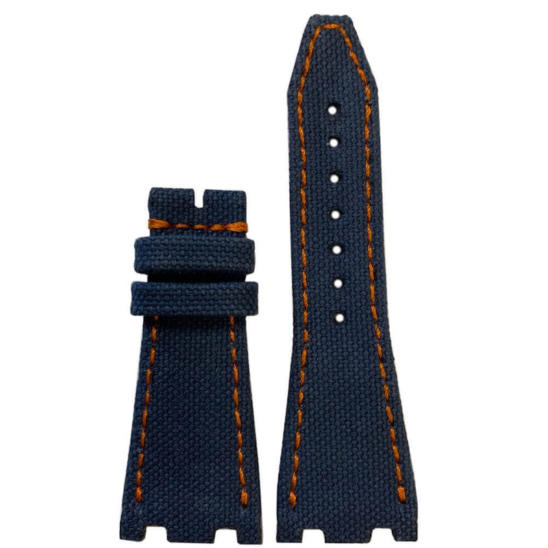 Japanese Canvas Watch Band | Navy | Orange Stitch | for 42MM AP Royal Oak Offshore (Pin Buckle)