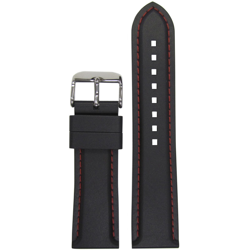 NBR Italian Rubber Watch Band | Bonetto 325 | Black | Red Stitch Diver