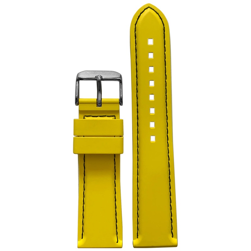 NBR Italian Rubber Watch Band | Bonetto 325 | Yellow | Black Stitch Diver