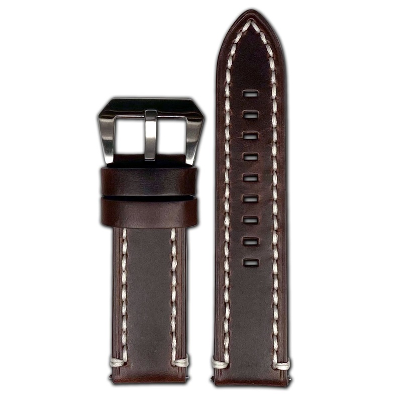 Quick Release | Vintage Tobacco Watch Band | Dark Brown | White Stitch