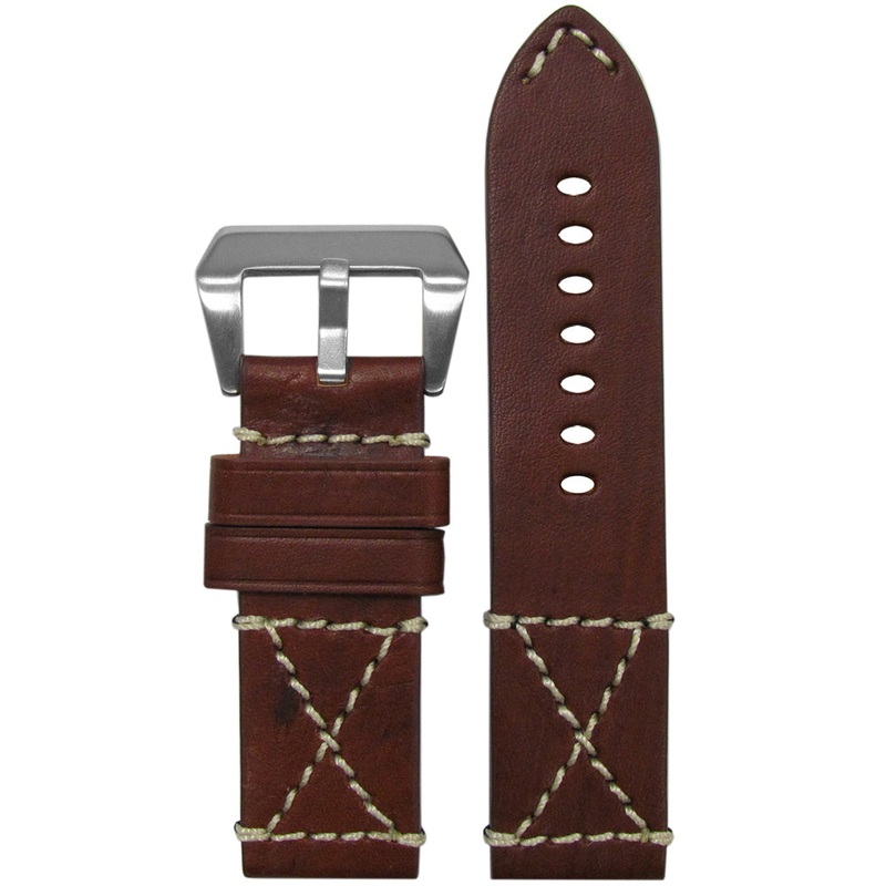 Red Oak “X” Vintage Leather Watch Band | X-Box White Stitch