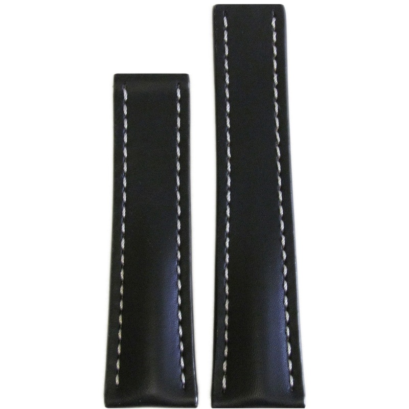 Soft Calf Leather Watch Band | Black | White Stitch | For Breitling