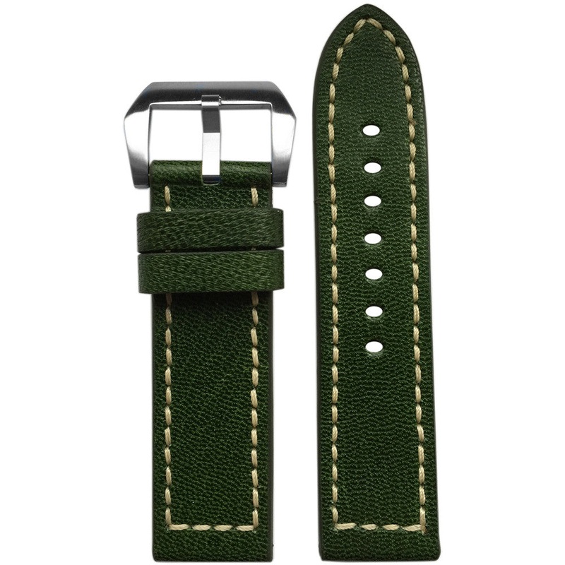Vintage Leather Watch Band | Green | White Box Stitch