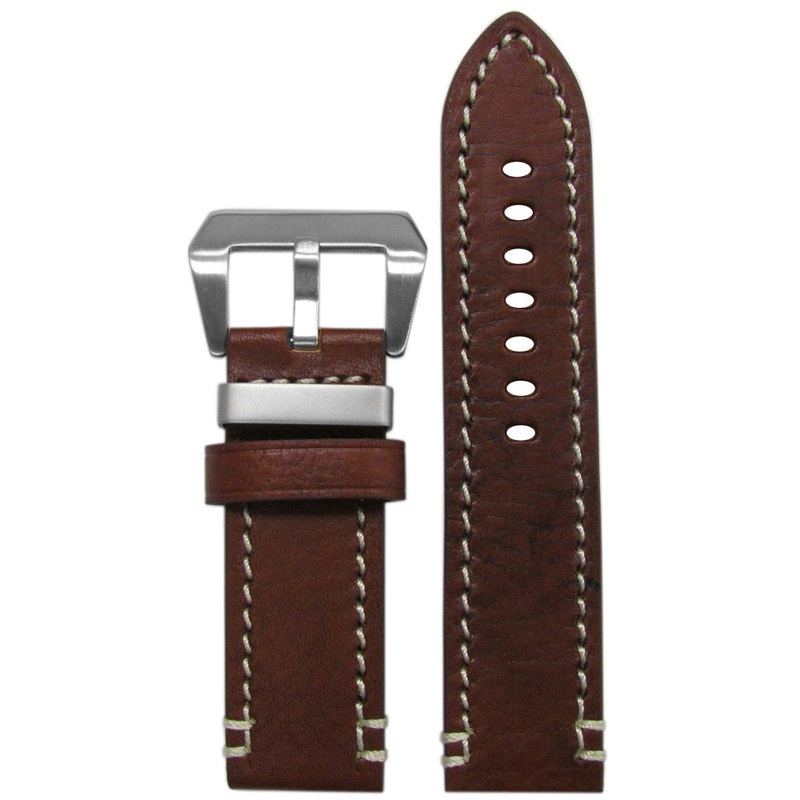 Vintage Leather Watch Band | “Officer” | Brown-Red | Off-White Stitch
