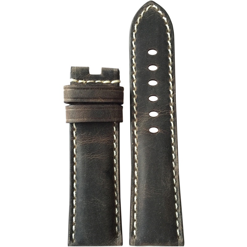 Vintage Leather Watch Band | Stone | White Stitch  | 22x22mm | For Panerai Deploy