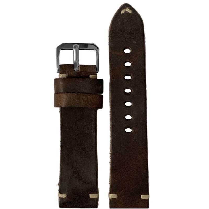 Vintage Oiled Leather Watch Band | Mocha | Creme Minimal Stitch