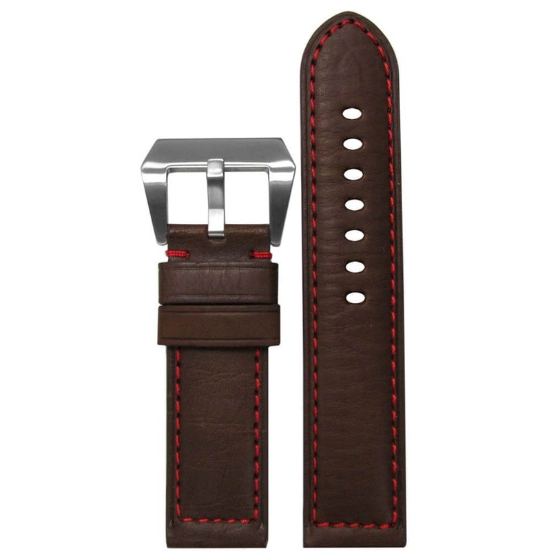 Classic HZ Vintage Leather Watch Band | Padded | Sport | Brown | Red Stitch