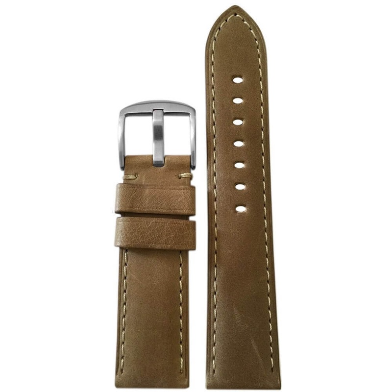 Distressed Vintage Soft Calf Leather Watch Band | Padded | Sand | White Stitch