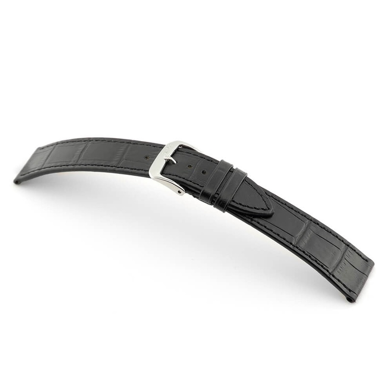 Embossed Alligator Grain on Cow Leather Watch Band | Baltimore | Flat | Black