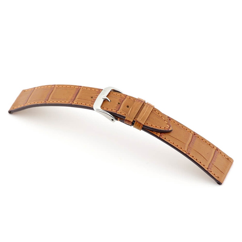 Embossed Alligator Grain on Cow Leather Watch Band | Baltimore | Flat | Cognac