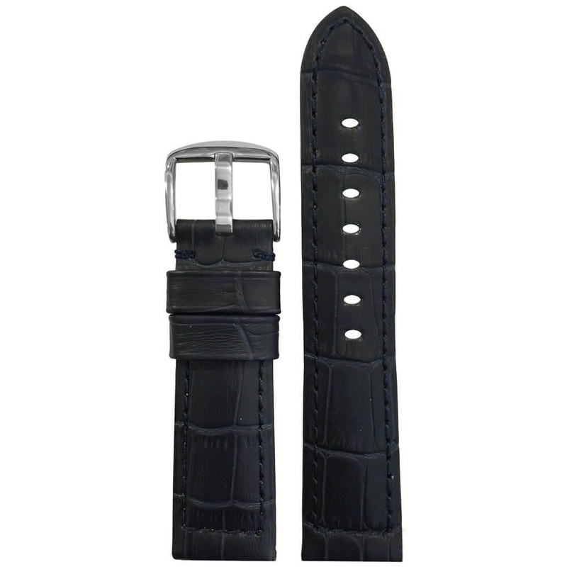 Embossed Leather Gator Print Watch Band | Padded | Navy | Match Stitch