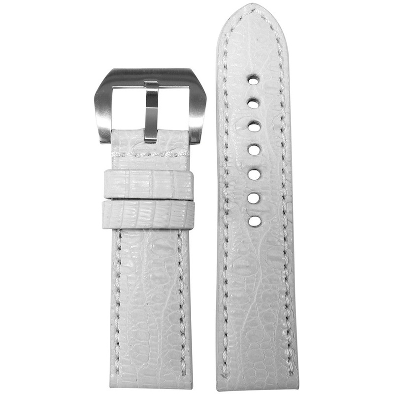 Genuine Crocodile Watch Band | Premium Cut | Matte Finish | White | Match Stitch