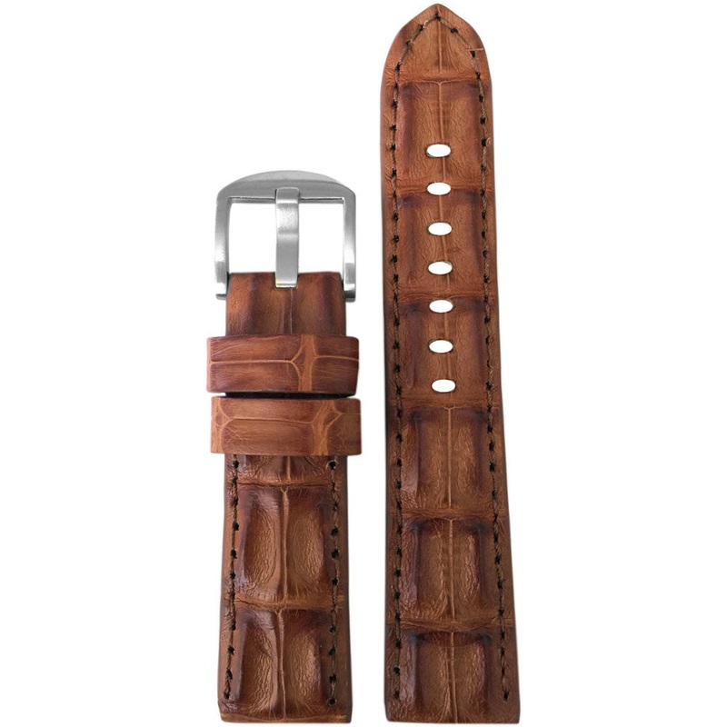 Genuine Hornback Alligator Watch Band | Cognac | Match Stitching