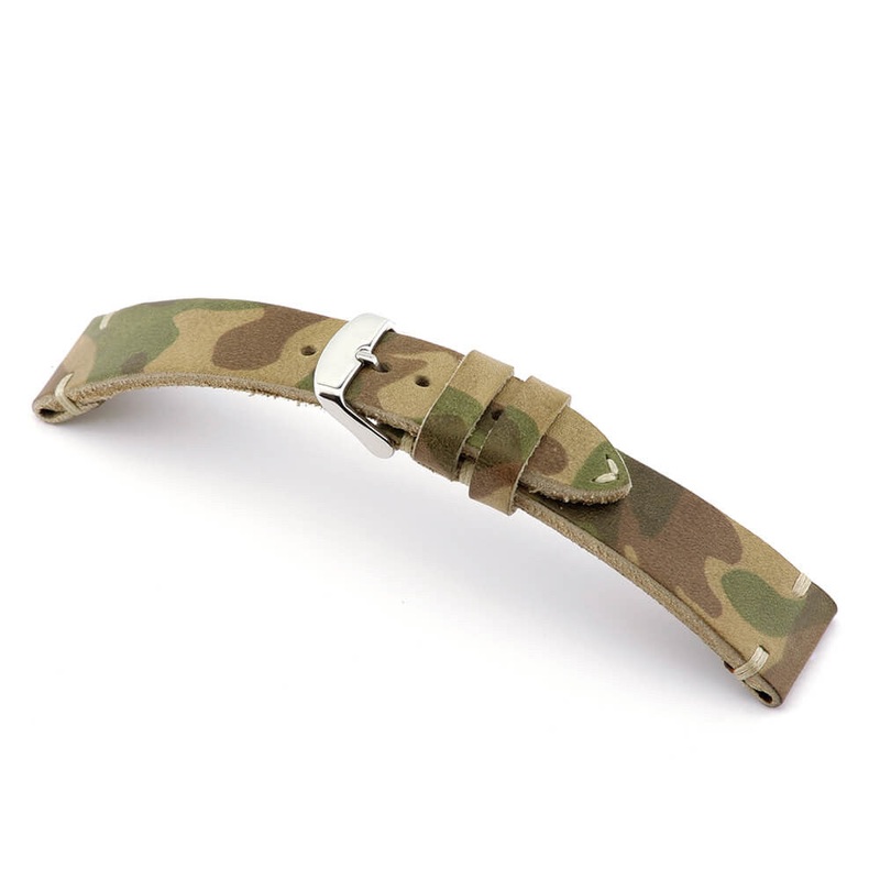 Genuine Leather Watch Band | Baxter | Camouflage | Olive Drab | Minimal Stitch