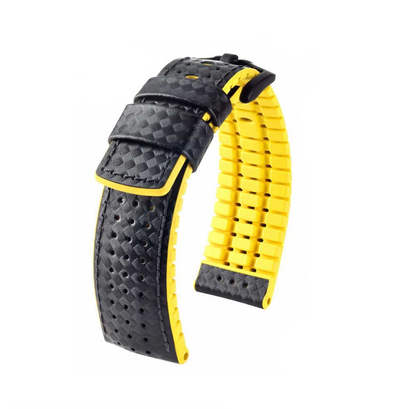 Hirsch Performance Series Watch Strap | Ayrton | Black | Yellow Backing and Siding