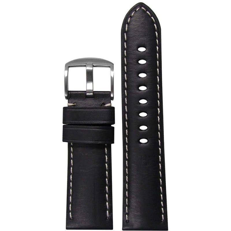 HZ Soft Calf Leather Watch Band | Padded | Black | White Stitch