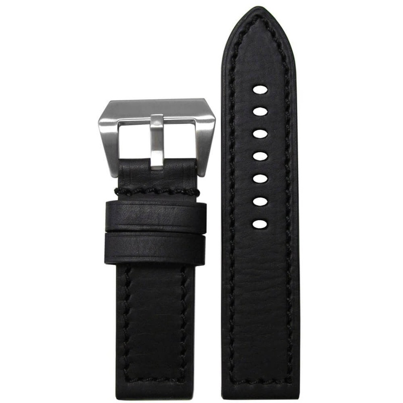 HZ Vintage Leather Watch Band | Flat | Black | Black Stitch