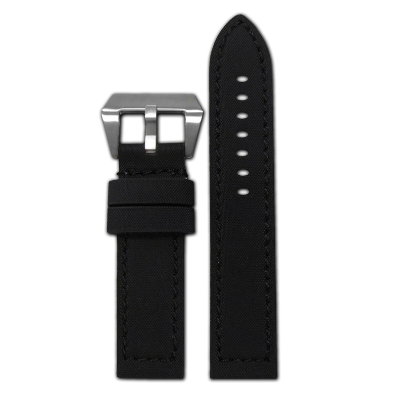 “KVLR” Style Leather Watch Band | Water Resistant | Flat | Black | Black Stitch