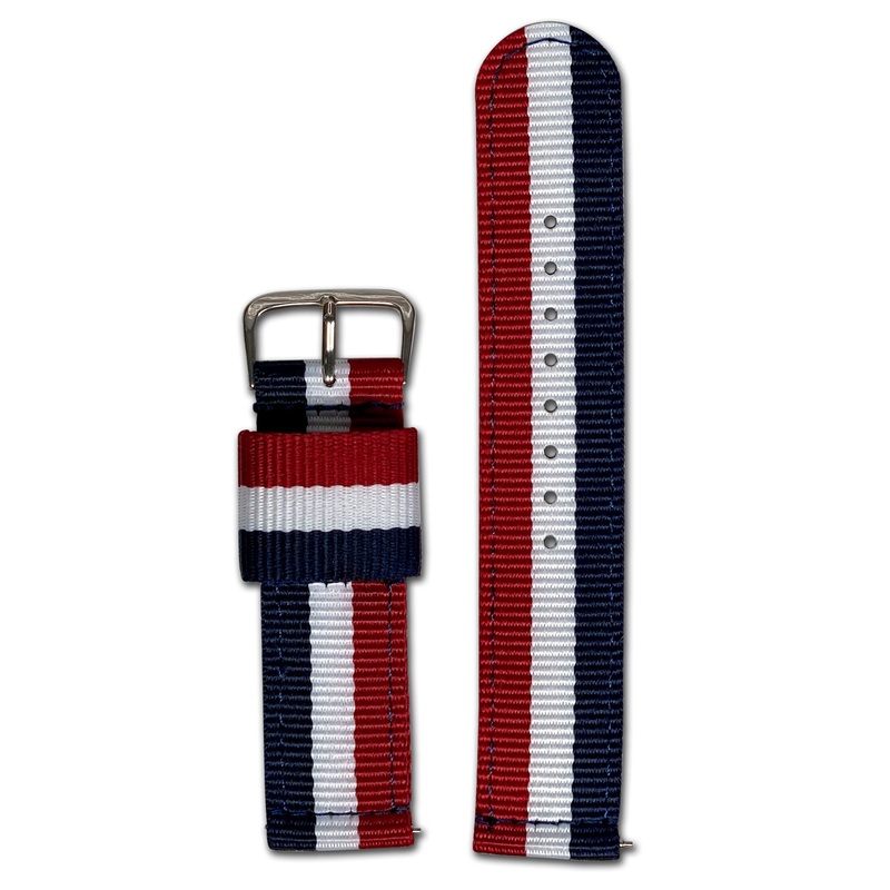 Quick Release Watch Band | Nylon | Two-Piece | Red, White & Blue Striped