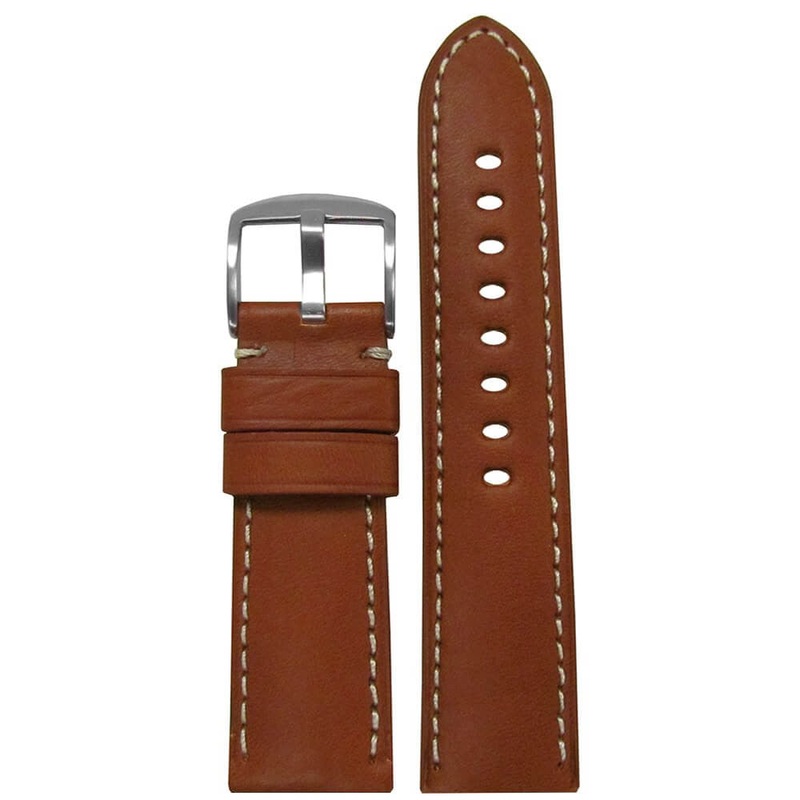 Soft Calf Leather Watch Band | Padded | Light Brown | White Stitch