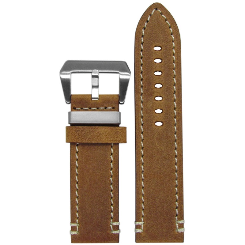 Vintage Leather “Ranger” Watch Band | Brushed Brown | White Stitch