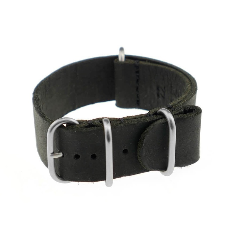 Vintage Leather Watch Band | Luxembourg | One-Piece | 4 Brushed Rings | Black