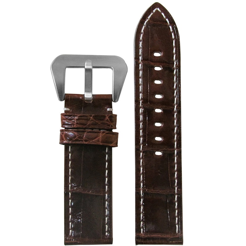 African Crocodile Skin Watch Band | Flat | Brown | White Stitch