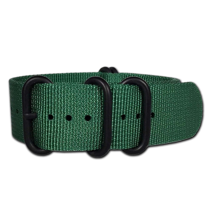 Ballistic Nylon Watch Band | 5-Ring | Green | PVD (Black) Hardware