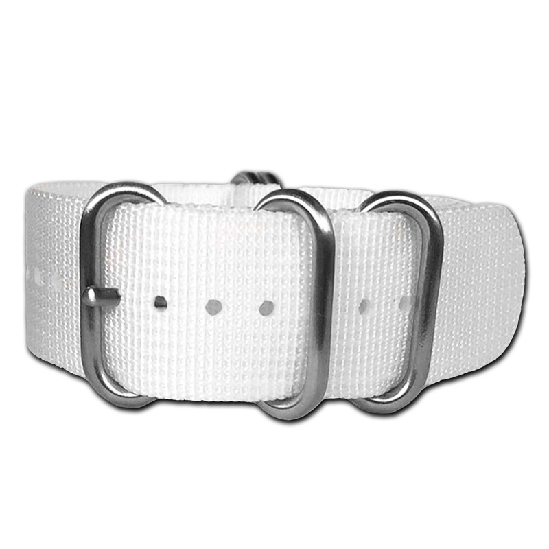 Ballistic Nylon Watch Band | 5-Ring | White | Brushed Hardware