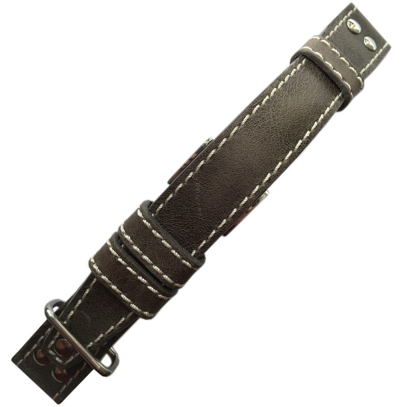 Deep Distressed Vintage Leather Watch Band | Aviator | One Piece | Brown Aged