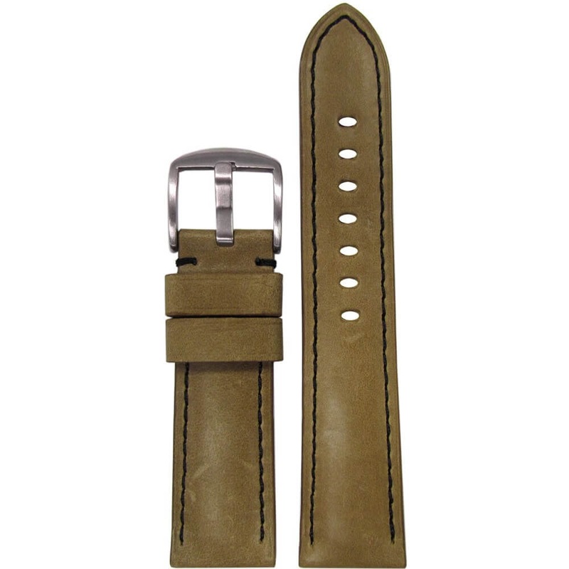 Distressed Vintage Soft Calf Leather Watch Band | Padded | Sand | Black Stitch