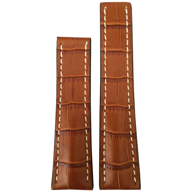 Embossed Leather Watch Band | Gator Print | Honey | White Stitch | For Breitling Deploy