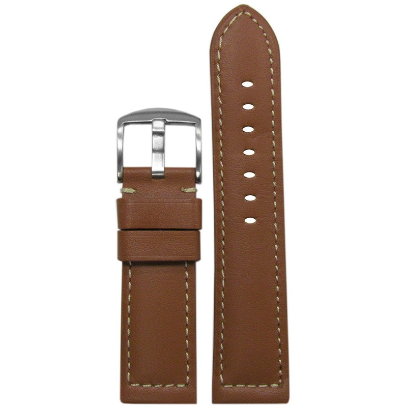Genuine 190 Soft Calf Leather Watch Band | Padded | Tan | White Stitch