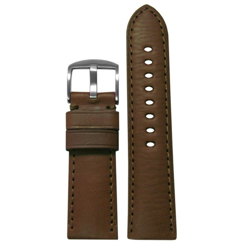 HZ Soft Calf Leather Watch Band | Padded | Medium Brown | Match Stitch