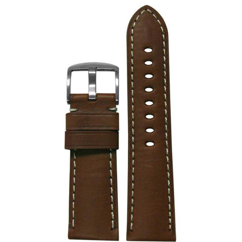 HZ Soft Calf Leather Watch Band | Padded | Medium Brown | White Stitch