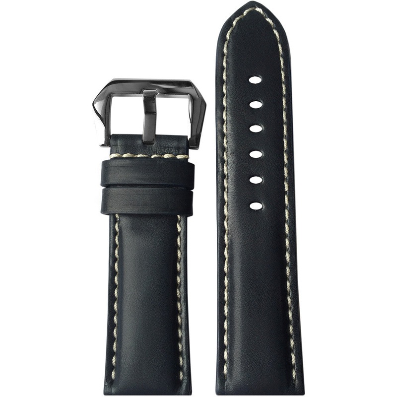Leather Watch Band | Padded | Navy | White Stitch