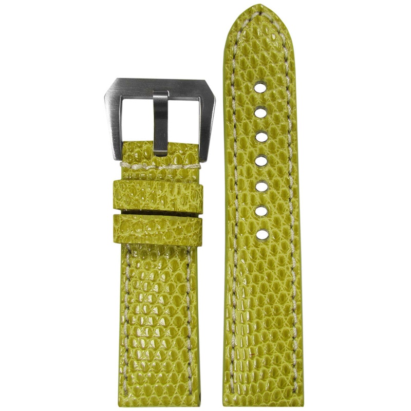 Lizard Watch Band | Premium Cut | Matte Finish | Yellow | White Stitch