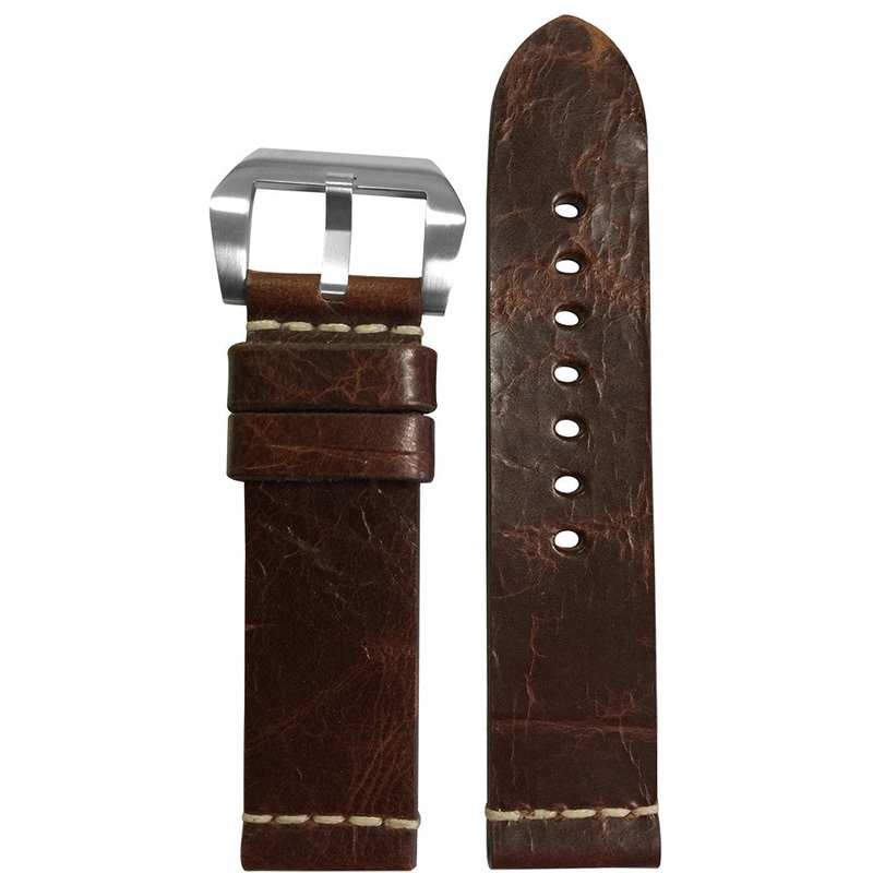 Vintage Leather Watch Band | Aged Brown | White Minimal Stitch